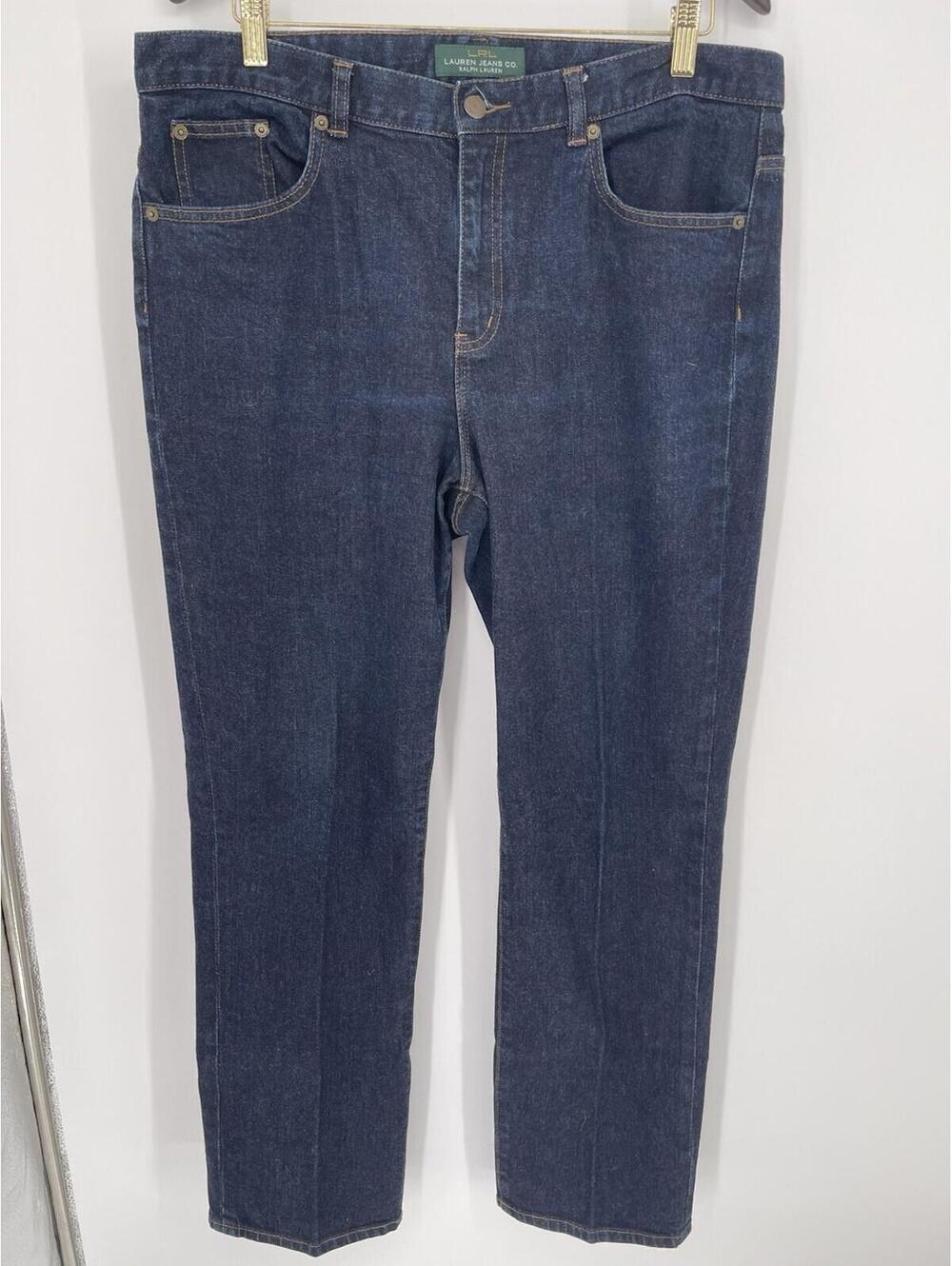 LRL Ralph Lauren Classic Straight Jeans Women Size 14 Dark Wash Stretch